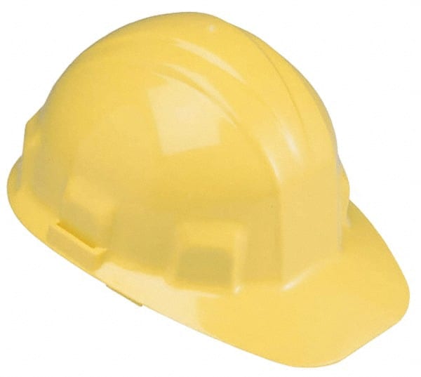 Hard Hat: Class E, 6-Point Suspension Yellow, Plastic, Slotted