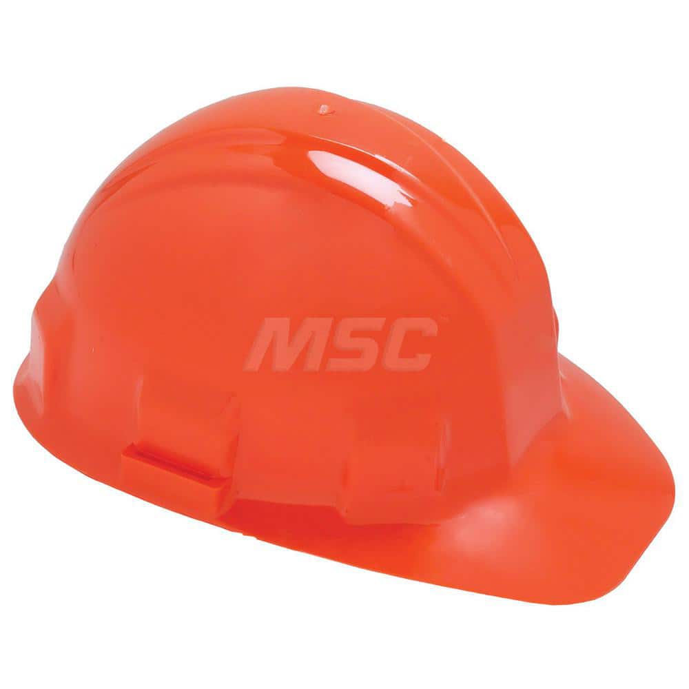 Hard Hat: Class E, 6-Point Suspension Orange, Plastic, Slotted