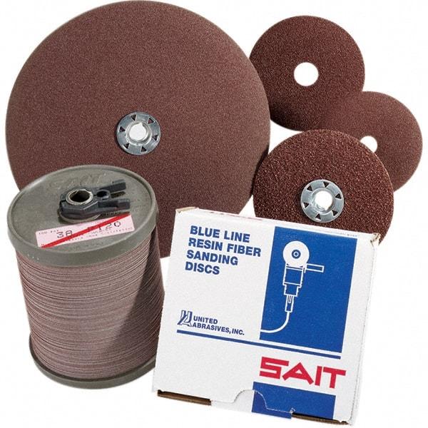 Sait - 5" Diam 7/8" Hole 100 Grit Fiber Disc - Fine Grade, Aluminum Oxide, 10,000 Max RPM, Series 2A - Exact Industrial Supply