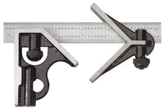 SPI - 3 Piece, 18" Combination Square Set - 1/100, 1/32, 1/50 & 1/64" (16R) Graduation, Hardened Steel Blade, Hardened Steel Center & Square Head - Exact Industrial Supply