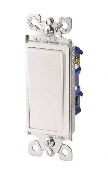 Cooper Wiring Devices - 4 Pole, 120 to 277 VAC, 15 Amp, Commercial Grade, Rocker, Wall and Dimmer Light Switch - 1.44 Inch Wide x 4.19 Inch High, Fluorescent - Exact Industrial Supply
