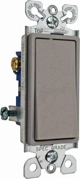 Cooper Wiring Devices - 3 Pole, 120 to 277 VAC, 15 Amp, Commercial Grade, Rocker, Wall and Dimmer Light Switch - 1.44 Inch Wide x 4.19 Inch High, Fluorescent - Exact Industrial Supply