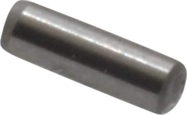 Made in USA - 1/16" Diam x 3/16" Pin Length Grade 8 Alloy Steel Standard Dowel Pin - Bright Finish, 1 Beveled & 1 Rounded End - Exact Industrial Supply