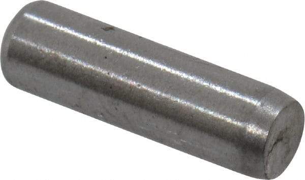 Made in USA - 3/32" Diam x 5/16" Pin Length Grade 8 Alloy Steel Standard Dowel Pin - Bright Finish, 1 Beveled & 1 Rounded End - Exact Industrial Supply