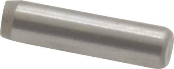 Made in USA - 3/32" Diam x 3/8" Pin Length Grade 8 Alloy Steel Standard Dowel Pin - Bright Finish, 1 Beveled & 1 Rounded End - Exact Industrial Supply