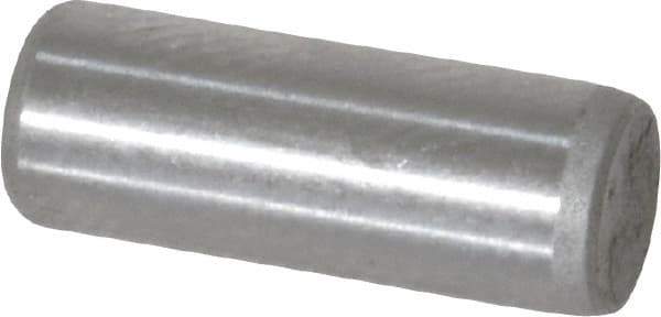 Made in USA - 3/16" Diam x 1/2" Pin Length Grade 8 Alloy Steel Standard Dowel Pin - Bright Finish, C 47-58 & C 60 (Surface) Hardness, 4,150 Lb (Single Shear), 8,300 Lb (Double Shear) Breaking Strength, 1 Beveled & 1 Rounded End - Exact Industrial Supply