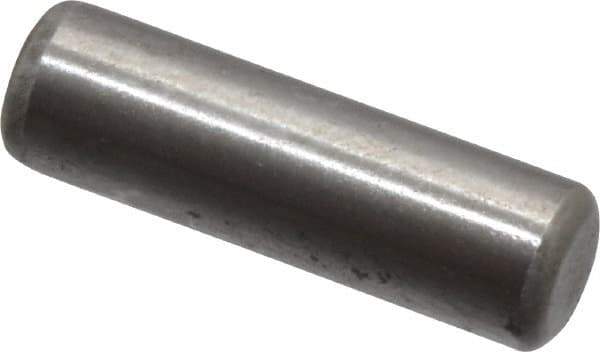 Made in USA - 3/16" Diam x 5/8" Pin Length Grade 8 Alloy Steel Standard Dowel Pin - Bright Finish, C 47-58 & C 60 (Surface) Hardness, 4,150 Lb (Single Shear), 8,300 Lb (Double Shear) Breaking Strength, 1 Beveled & 1 Rounded End - Exact Industrial Supply
