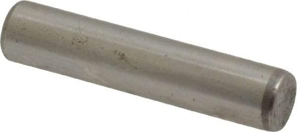 Made in USA - 3/16" Diam x 7/8" Pin Length Grade 8 Alloy Steel Standard Dowel Pin - Bright Finish, C 47-58 & C 60 (Surface) Hardness, 4,150 Lb (Single Shear), 8,300 Lb (Double Shear) Breaking Strength, 1 Beveled & 1 Rounded End - Exact Industrial Supply