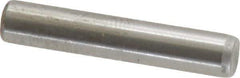 Made in USA - 3/16" Diam x 1" Pin Length Grade 8 Alloy Steel Standard Dowel Pin - Bright Finish, C 47-58 & C 60 (Surface) Hardness, 4,150 Lb (Single Shear), 8,300 Lb (Double Shear) Breaking Strength, 1 Beveled & 1 Rounded End - Exact Industrial Supply