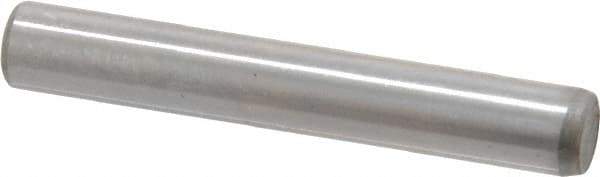 Made in USA - 3/16" Diam x 1-1/4" Pin Length Grade 8 Alloy Steel Standard Dowel Pin - Bright Finish, C 47-58 & C 60 (Surface) Hardness, 4,150 Lb (Single Shear), 8,300 Lb (Double Shear) Breaking Strength, 1 Beveled & 1 Rounded End - Exact Industrial Supply