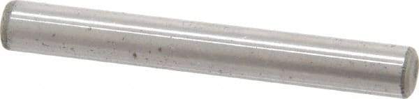 Made in USA - 3/16" Diam x 1-1/2" Pin Length Grade 8 Alloy Steel Standard Dowel Pin - Bright Finish, C 47-58 & C 60 (Surface) Hardness, 4,150 Lb (Single Shear), 8,300 Lb (Double Shear) Breaking Strength, 1 Beveled & 1 Rounded End - Exact Industrial Supply