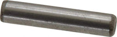 Made in USA - 1/4" Diam x 1-1/4" Pin Length Grade 8 Alloy Steel Standard Dowel Pin - Bright Finish, C 47-58 & C 60 (Surface) Hardness, 14,720 Lb (Double Shear), 7,360 Lb (Single Shear) Breaking Strength, 1 Beveled & 1 Rounded End - Exact Industrial Supply