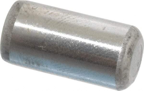 Made in USA - 5/16" Diam x 5/8" Pin Length Grade 8 Alloy Steel Standard Dowel Pin - Bright Finish, C 47-58 & C 60 (Surface) Hardness, 11,500 Lb (Single Shear), 23,000 Lb (Double Shear) Breaking Strength, 1 Beveled & 1 Rounded End - Exact Industrial Supply