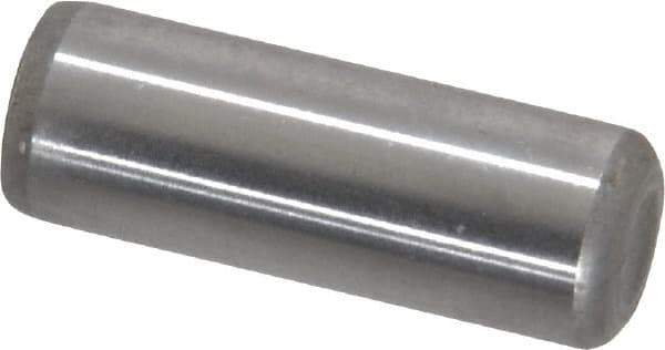 Made in USA - 5/16" Diam x 7/8" Pin Length Grade 8 Alloy Steel Standard Dowel Pin - Bright Finish, C 47-58 & C 60 (Surface) Hardness, 11,500 Lb (Single Shear), 23,000 Lb (Double Shear) Breaking Strength, 1 Beveled & 1 Rounded End - Exact Industrial Supply