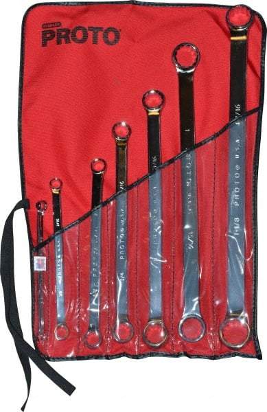 Proto - 7 Piece, 5/16" x 3/8" to 1-1/16" x 1-1/8", 12 Point Box End Wrench Set - Inch Measurement Standard, Full Polish Finish, Comes in Nylon Roll - Exact Industrial Supply