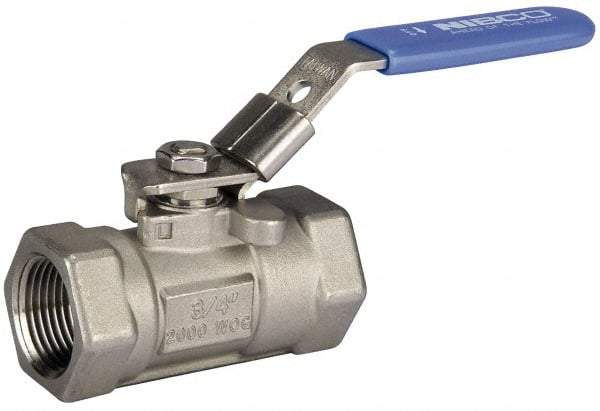 NIBCO - 1-1/2" Pipe, Reduced Port, Carbon Steel Fire Safe Ball Valve - 1 Piece, Inline - One Way Flow, FNPT x FNPT Ends, Oval Handle, 2,000 WOG - Exact Industrial Supply