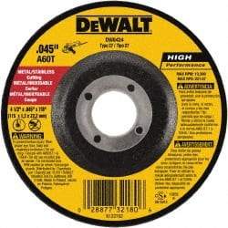 DeWALT - 60 Grit, 4-1/2" Wheel Diam, 7/8" Arbor Hole, Type 27 Depressed Center Wheel - Aluminum Oxide, Resinoid Bond, 13,300 Max RPM - Exact Industrial Supply
