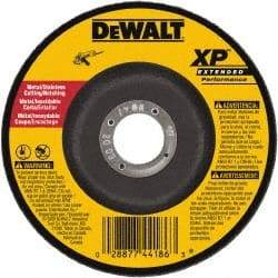 DeWALT - 24 Grit, 4" Wheel Diam, 3/32" Wheel Thickness, 5/8" Arbor Hole, Type 27 Depressed Center Wheel - Zirconia Alumina, Resinoid Bond, 15,200 Max RPM - Exact Industrial Supply