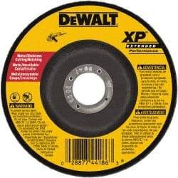 DeWALT - 24 Grit, 5" Wheel Diam, 3/32" Wheel Thickness, 7/8" Arbor Hole, Type 27 Depressed Center Wheel - Zirconia Alumina, Resinoid Bond, 12,200 Max RPM - Exact Industrial Supply