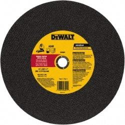 DeWALT - 14" 24 Grit Aluminum Oxide Cutoff Wheel - 0.109" Thick, 1" Arbor, 4,300 Max RPM, Use with Stationary Tools - Exact Industrial Supply