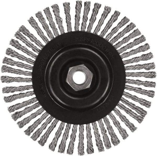 DeWALT - 6-1/2" OD, 5/8-11 Arbor Hole, Stringer Bead Stainless Steel Wheel Brush - 3/8" Face Width, 7/8" Trim Length, 0.02" Filament Diam, 9,000 RPM - Exact Industrial Supply