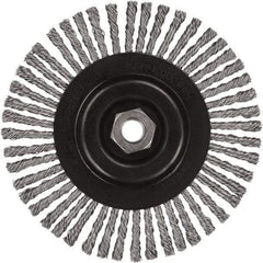 DeWALT - 5" OD, 5/8-11 Arbor Hole, Stringer Bead Stainless Steel Wheel Brush - 3/8" Face Width, 7/8" Trim Length, 0.02" Filament Diam, 12,000 RPM - Exact Industrial Supply