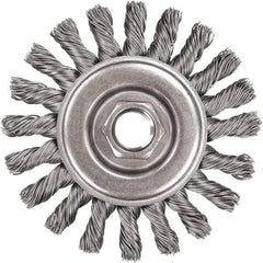 DeWALT - 5" OD, 5/8-11 Arbor Hole, Knotted Steel Wheel Brush - 3/8" Face Width, 7/8" Trim Length, 0.02" Filament Diam, 12,000 RPM - Exact Industrial Supply