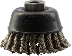 DeWALT - 3" Diam, 5/8-11 Threaded Arbor, Stainless Steel Fill Cup Brush - 0.02 Wire Diam, 7/8" Trim Length, 14,000 Max RPM - Exact Industrial Supply