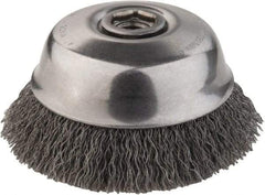 DeWALT - 4" Diam, 5/8-11 Threaded Arbor, Steel Fill Cup Brush - 0.014 Wire Diam, 1-1/8" Trim Length, 9,000 Max RPM - Exact Industrial Supply