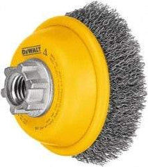 DeWALT - 4" Diam, 5/8-11 Threaded Arbor, Steel Fill Cup Brush - 0.014 Wire Diam, 1-1/8" Trim Length, 9,000 Max RPM - Exact Industrial Supply