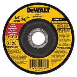 DeWALT - 24 Grit, 4-1/2" Wheel Diam, 1/4" Wheel Thickness, 7/8" Arbor Hole, Type 27 Depressed Center Wheel - Aluminum Oxide, Diamond Matrix Bond, 13,300 Max RPM, Compatible with Angle Grinder - Exact Industrial Supply