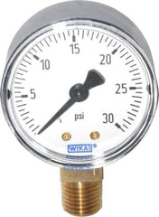 Wika - 2" Dial, 1/4 Thread, 0-30 Scale Range, Pressure Gauge - Lower Connection Mount, Accurate to 3-2-3% of Scale - Exact Industrial Supply