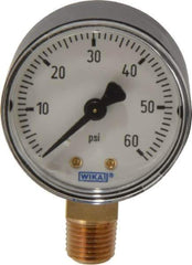 Wika - 2" Dial, 1/4 Thread, 0-60 Scale Range, Pressure Gauge - Lower Connection Mount, Accurate to 3-2-3% of Scale - Exact Industrial Supply