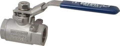 NIBCO - 3/4" Pipe, Standard Port, Stainless Steel Standard Ball Valve - 2 Piece, Inline - One Way Flow, FNPT x FNPT Ends, Locking Lever Handle, 2,000 WOG, 150 WSP - Exact Industrial Supply