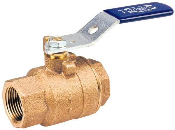 NIBCO - 3" Pipe, Standard Port, Bronze Standard Ball Valve - 2 Piece, Inline - One Way Flow, FNPT x FNPT Ends, Lever with Memory Stop Handle, 600 WOG, 150 WSP - Exact Industrial Supply
