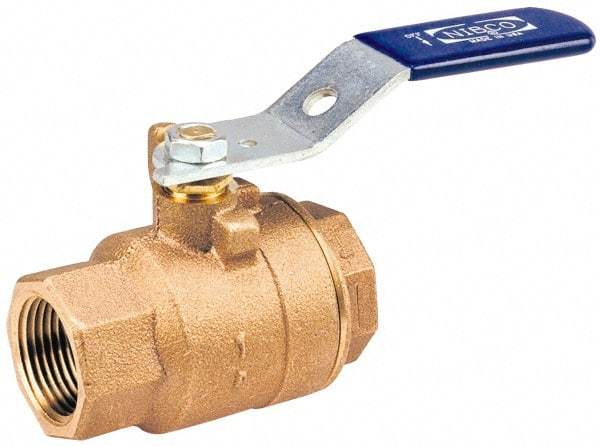 NIBCO - 2-1/2" Pipe, Standard Port, Bronze Standard Ball Valve - 2 Piece, Inline - One Way Flow, FNPT x FNPT Ends, Lever Handle, 600 WOG, 150 WSP - Exact Industrial Supply