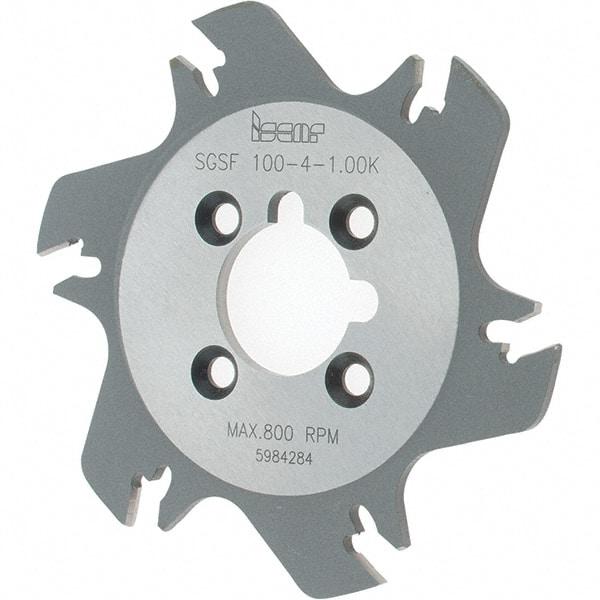 Iscar - Arbor Hole Connection, 1.04" Depth of Cut, 3.94" Cutter Diam, 1" Hole Diam, 6 Tooth Indexable Slotting Cutter - SGSF Toolholder, GSFN Insert - Exact Industrial Supply