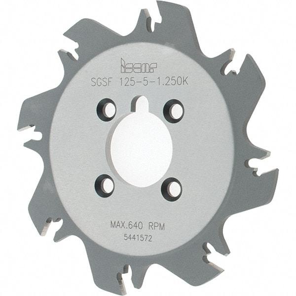 Iscar - Arbor Hole Connection, 1.36" Depth of Cut, 4.92" Cutter Diam, 1-1/4" Hole Diam, 8 Tooth Indexable Slotting Cutter - SGSF Toolholder, GSFN Insert - Exact Industrial Supply