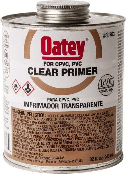 Oatey - 32 oz All Purpose Primer/Cleaner - Clear, Use with PVC - Exact Industrial Supply