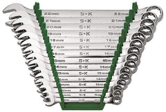 SK - 15 Piece, 1/4 to 1", Combination Wrench Set - Inch System of Measurement, Chrome Finish, Comes in Rack - Exact Industrial Supply