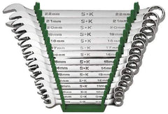 SK - 15 Piece, 8 to 22mm, Combination Wrench Set - Metric System of Measurement, Chrome Finish, Comes in Rack - Exact Industrial Supply