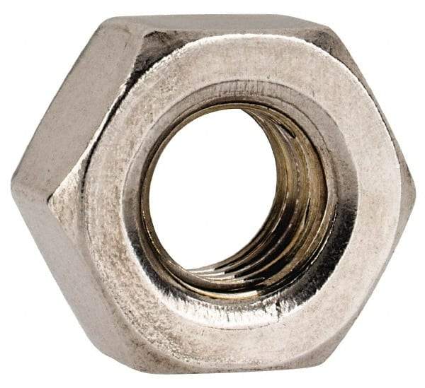 Value Collection - 1/4-28 UNF Stainless Steel Right Hand Hex Nut - 7/16" Across Flats, 3/16" High, Uncoated - Exact Industrial Supply