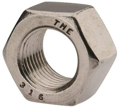 Value Collection - 1/2-20 UNF Stainless Steel Right Hand Hex Nut - 3/4" Across Flats, 7/16" High, Uncoated - Exact Industrial Supply