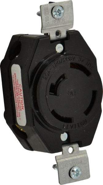 Leviton - 120/208 VAC, 20 Amp, NonNEMA, Ungrounded Receptacle - 4 Poles, 4 Wire, Female End, Black - Exact Industrial Supply