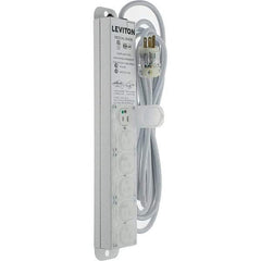 Leviton - 6 Outlets, 125 VAC15 Amps, 15' Cord, Surge Power Outlet Strip - Wall/Surface Mount, 5-20 NEMA Configuration, 1-1/4' Strip, UL 60601-1 - Exact Industrial Supply