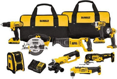 DeWALT - 20 Volt Cordless Tool Combination Kit - Includes 1/2" Compact Drill/Driver, 1/4" Impact Driver, Cut-off Tool/Grinder, Reciprocating Saw, 6-1/2 Circular Saw, LED Worklight & Bluetooth Speaker, Lithium-Ion Battery Included - Exact Industrial Supply