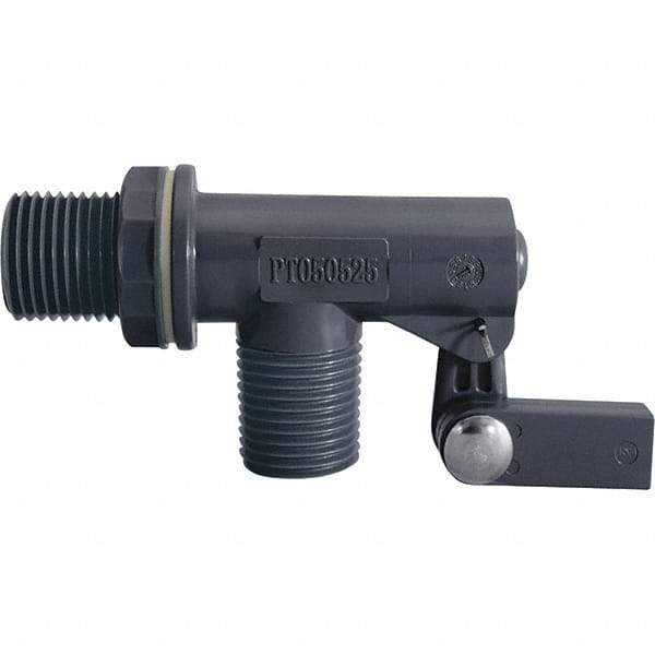 Control Devices - 1/2" Pipe, PVC, Angle Pattern-Single Seat, Mechanical Float Valve - 100 psi, MNPT End Connections - Exact Industrial Supply