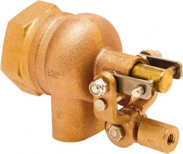 Control Devices - 2" Pipe, Brass, Angle Pattern-Single Seat, Mechanical Float Valve - 115 psi, FIP End Connections - Exact Industrial Supply