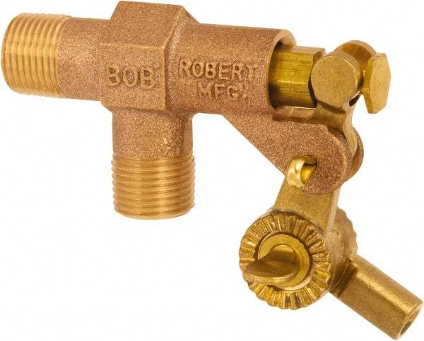 Control Devices - 3/8" Pipe, Brass, Angle Pattern-Single Seat, Mechanical Float Valve - 125 psi, MIP End Connections - Exact Industrial Supply