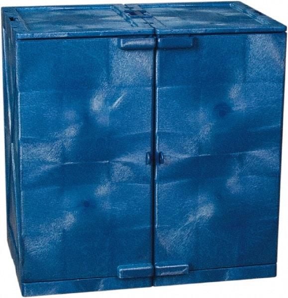 Eagle - 2 Door, 4 Shelf, Blue HDPE Stackable Safety Cabinet for Corrosive Chemicals - 36" High x 36" Wide x 22" Deep, Manual Closing Door, Hole for Lock, 24 Gal Capacity - Exact Industrial Supply